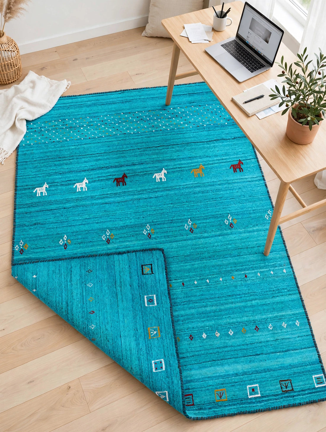 Turquoise Rug Flat Lay